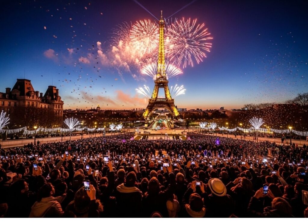 Foto de Torre Eiffel Iluminada pelos fogos..