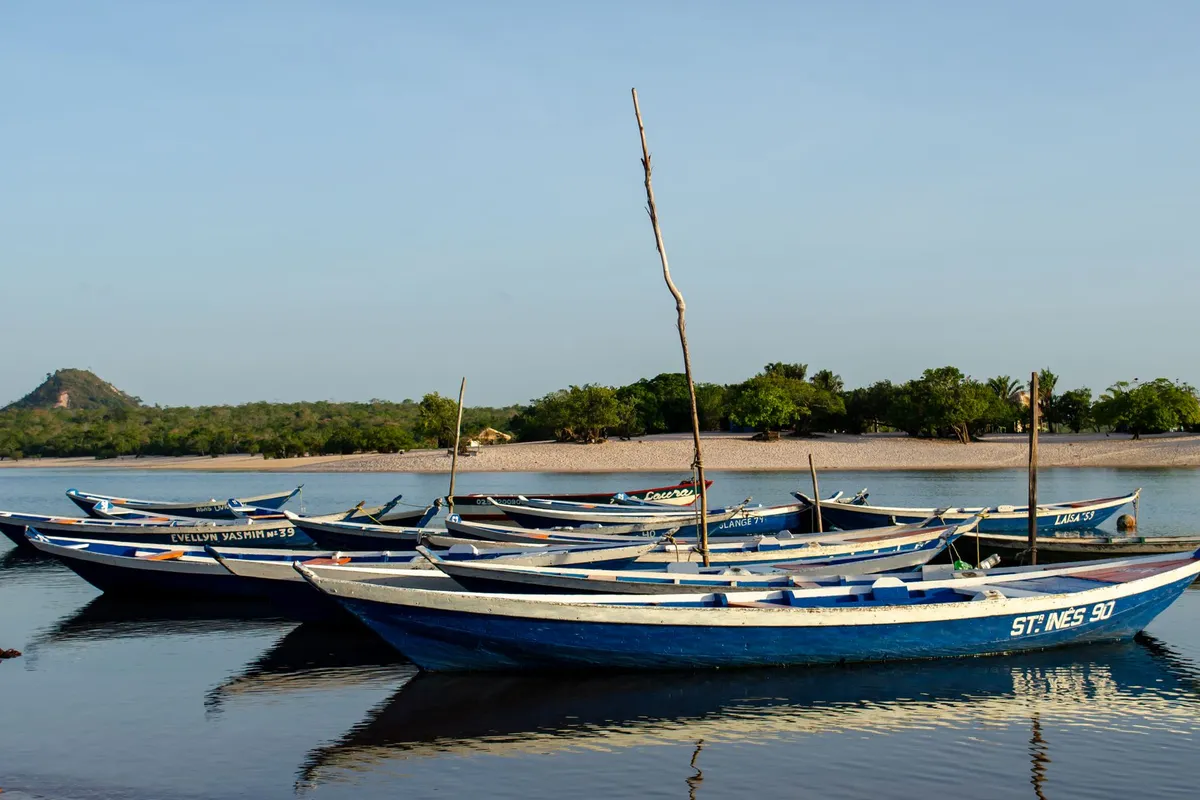 Barcos ancorados às margens do Lago Verde em Alter do Chão