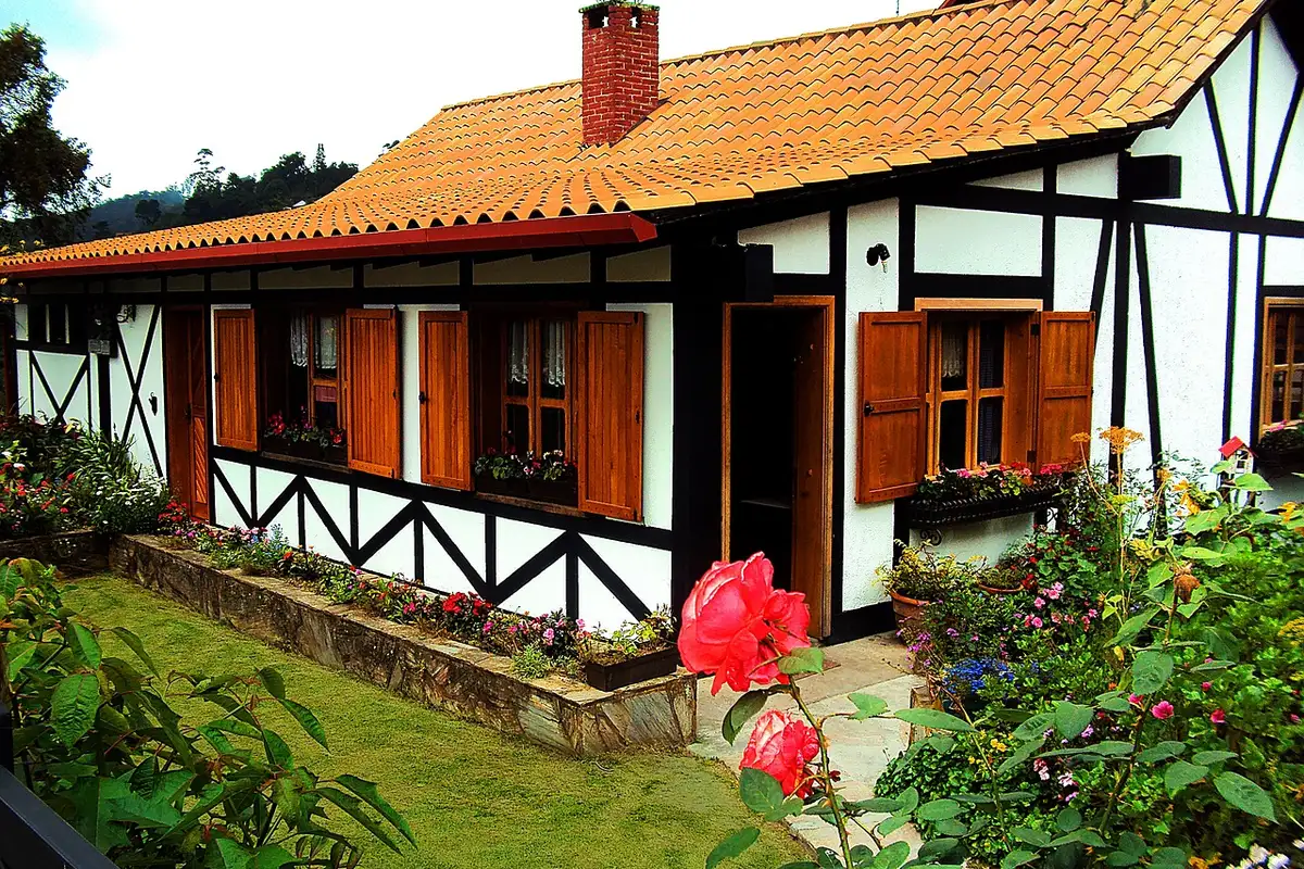 Fachada em estilo enxaimel de casa alemã em Blumenau