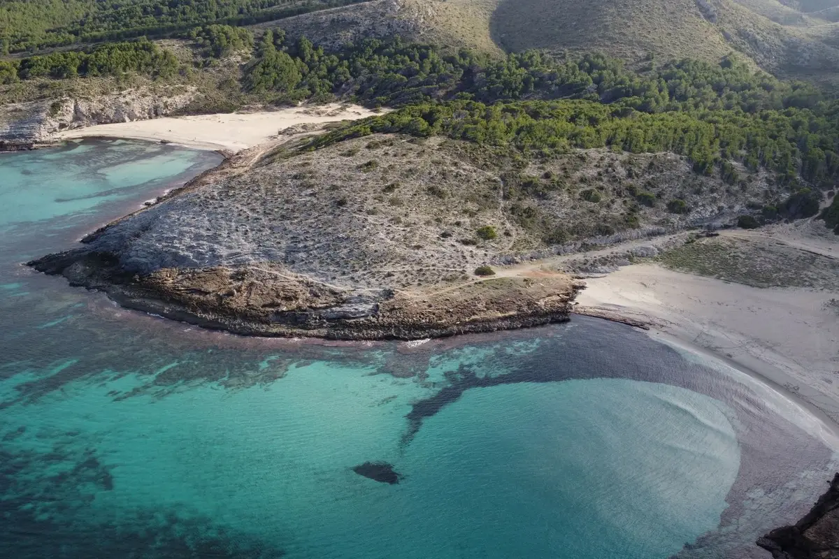 Vue aérienne d'une crique aux eaux turquoise sur la côte de Majorque