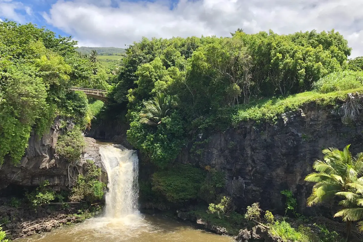 Cachoeira e vegetação em Maui, Havaí