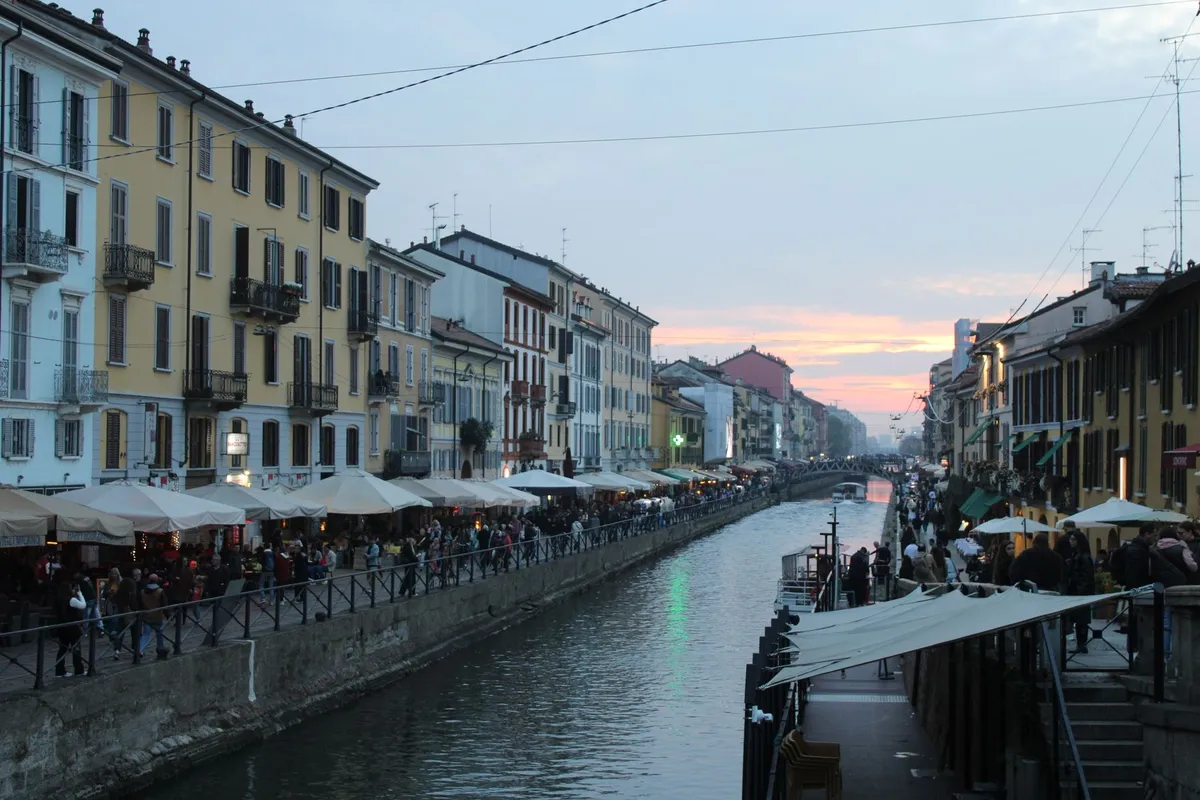 Navigli canal in Milan at dusk