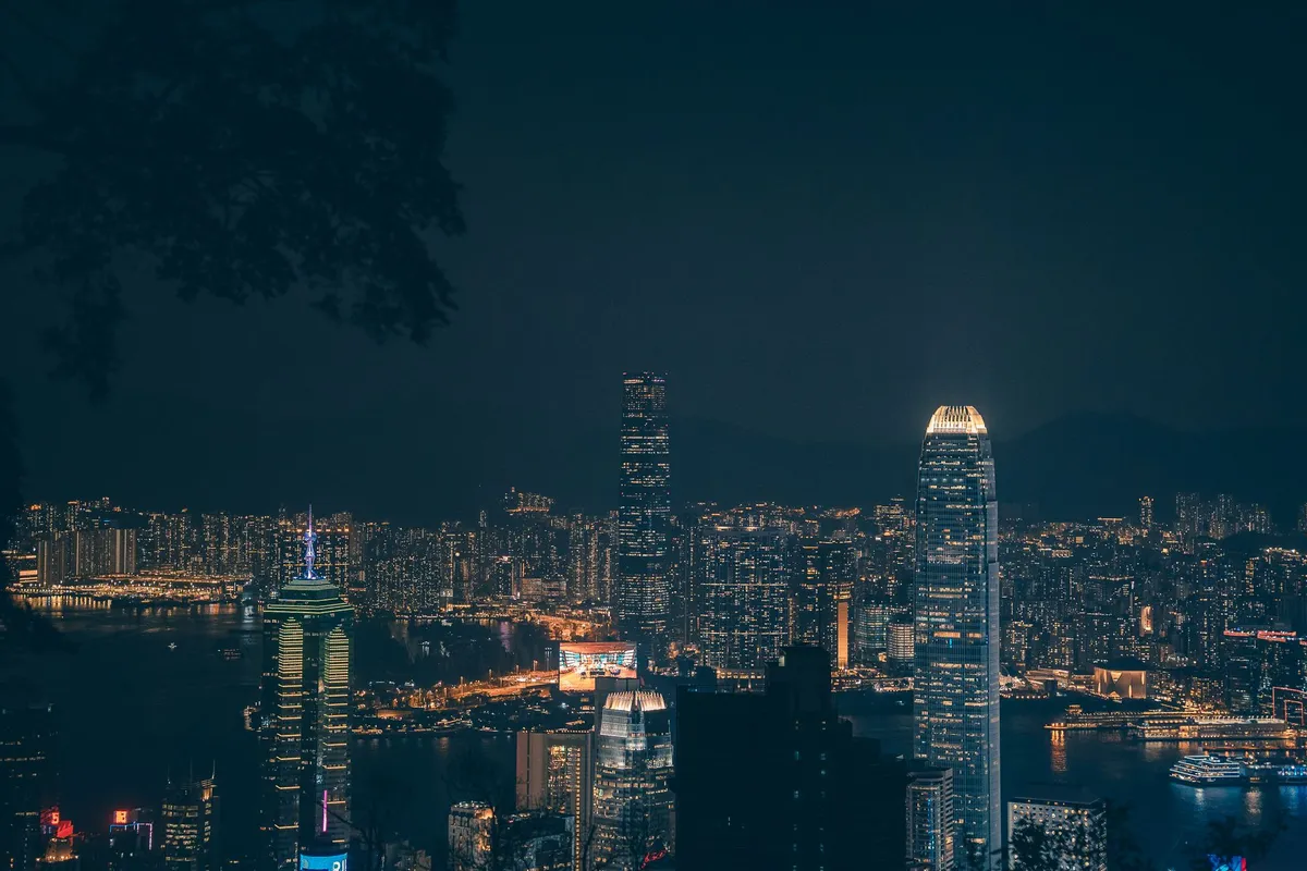 Vista panorâmica de Hong Kong do Victoria Peak ao entardecer