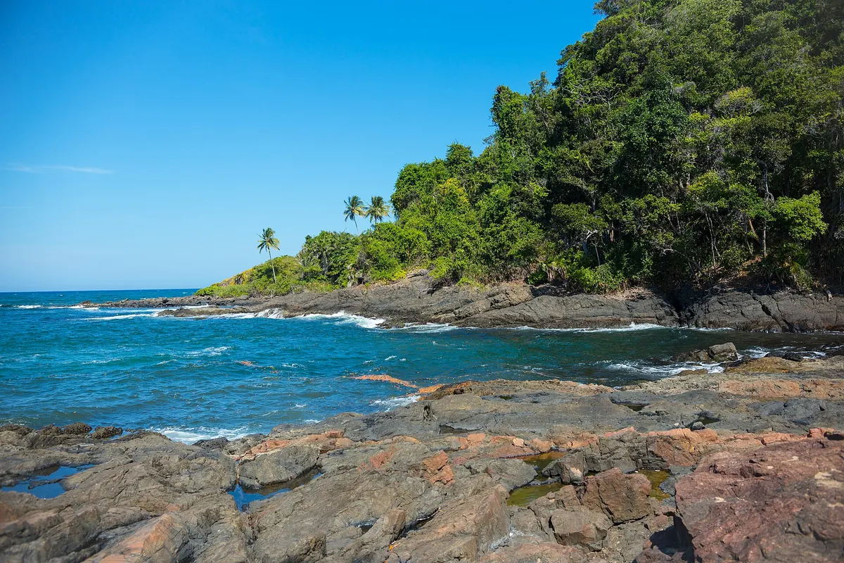 Costão rochoso e vegetação junto à Praia da Concha em Itacaré