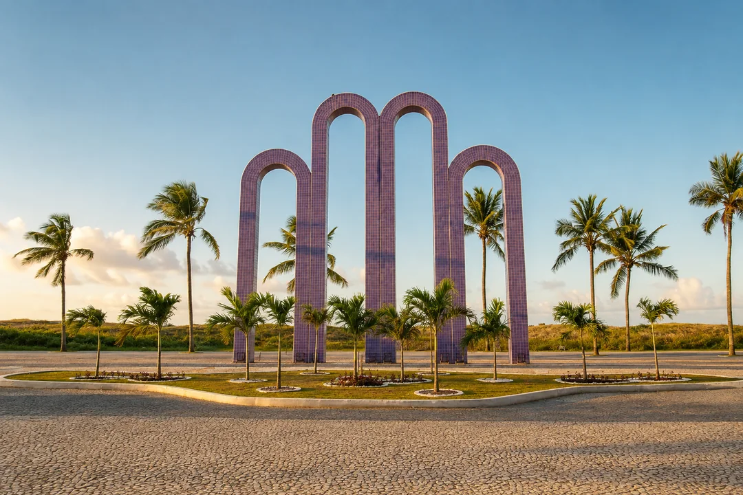 Imagem editorial dos arcos e do calçadão da Orla de Atalaia em Aracaju
