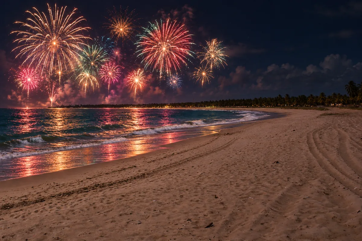 Fogos de artifício sobre a praia de Maracaípe no Réveillon Amoré 2027