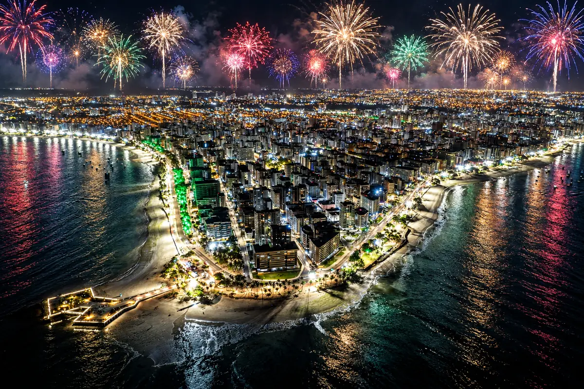 Fogos sobre a orla de Maceió no Réveillon Celebration 2027